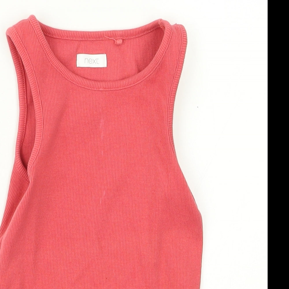 Close-up detail of Next girls’ pink rayon basic tank, size 4, years