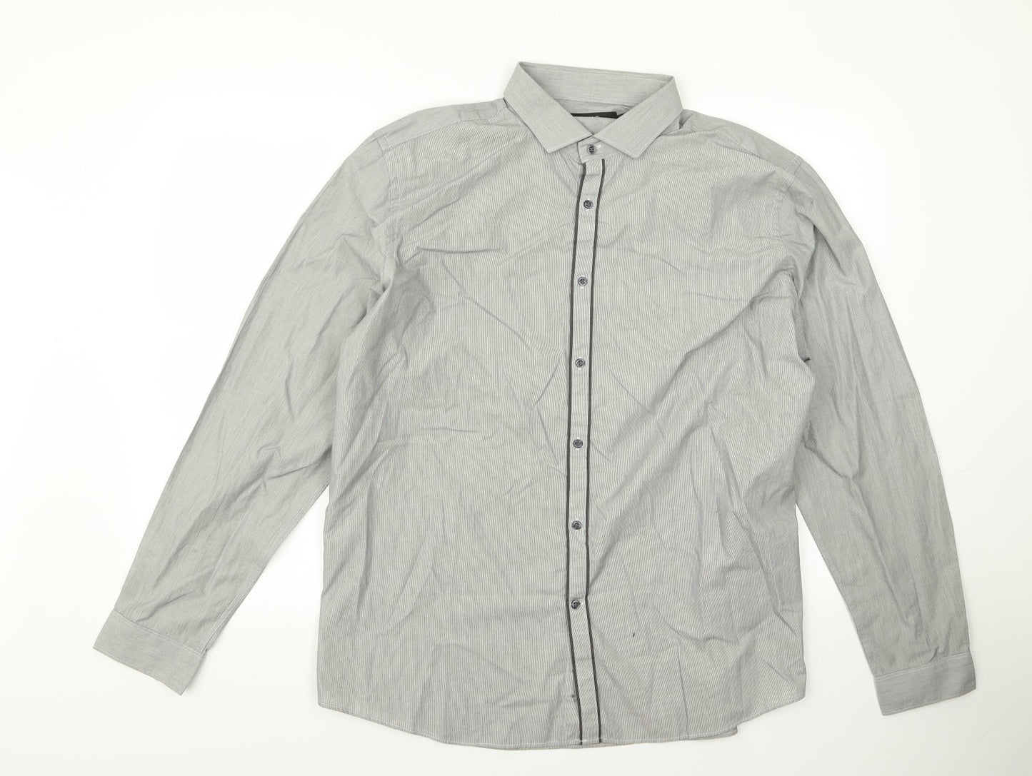 Mens UK Size 17 NEXT Grey  Button-Up Long Sleeve Casual Shirt