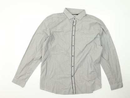 Mens UK Size 17 NEXT Grey  Button-Up Long Sleeve Casual Shirt