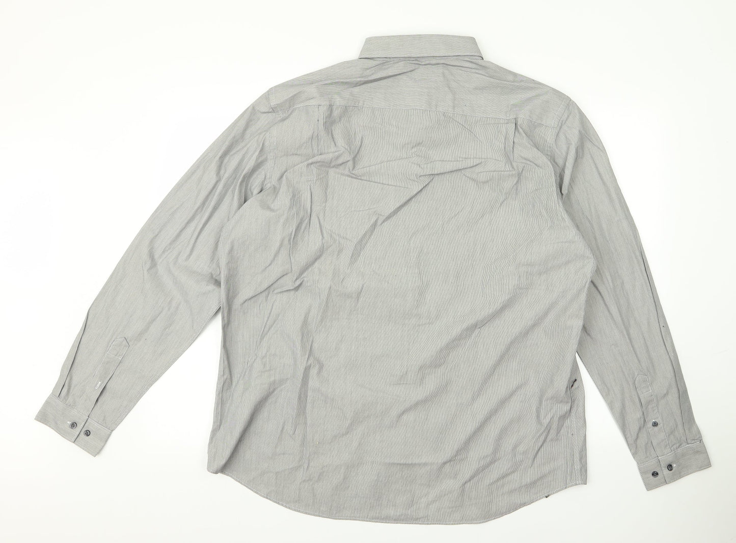 Mens UK Size 17 NEXT Grey  Button-Up Long Sleeve Casual Shirt