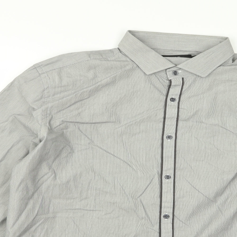 Mens UK Size 17 NEXT Grey  Button-Up Long Sleeve Casual Shirt