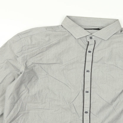 Mens UK Size 17 NEXT Grey  Button-Up Long Sleeve Casual Shirt