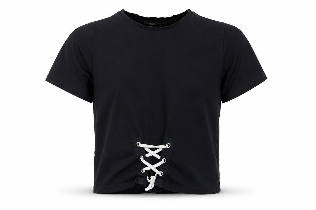 Front view of Candy girls’ black basic t-shirt, size 9, years