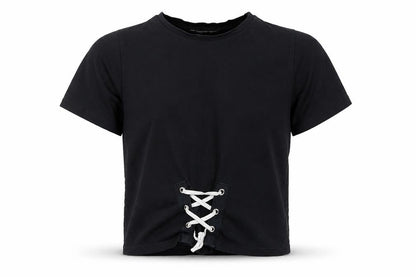 Front view of Candy girls’ black basic t-shirt, size 9, years