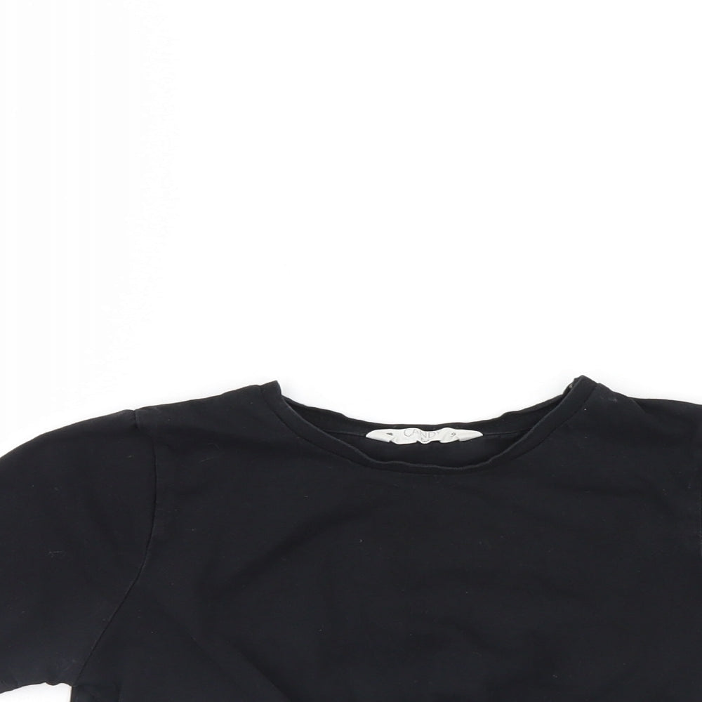 Close-up detail of Candy girls’ black basic t-shirt, size 9, years