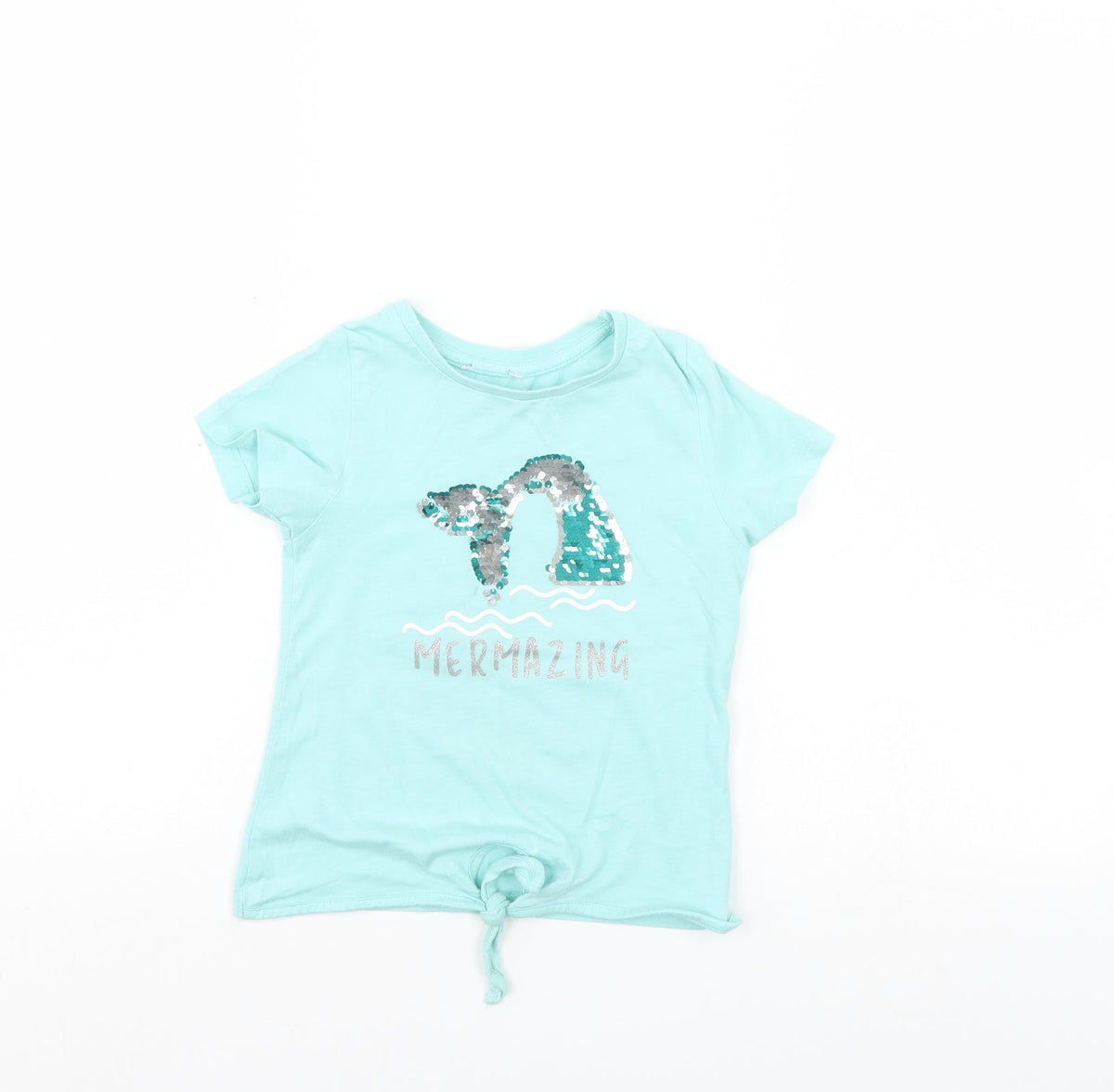 Front view of Preworn girls’ blue basic t-shirt
