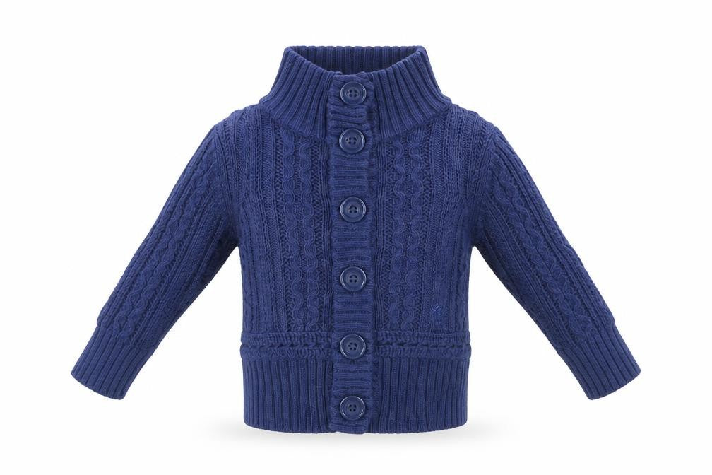 Front view of Replay & son boys’ blue cardigan jumper, size 6-9, months