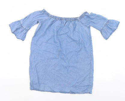 Womens UK Size 8 New Look Blue Tunic Blouse