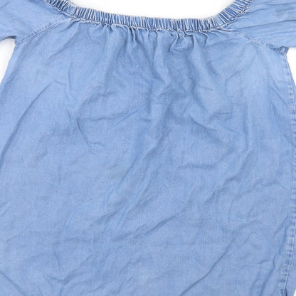 Womens UK Size 8 New Look Blue Tunic Blouse