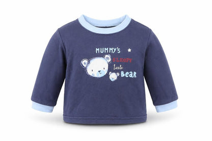 Front view of George boys’ blue jumper, size 3-6, months