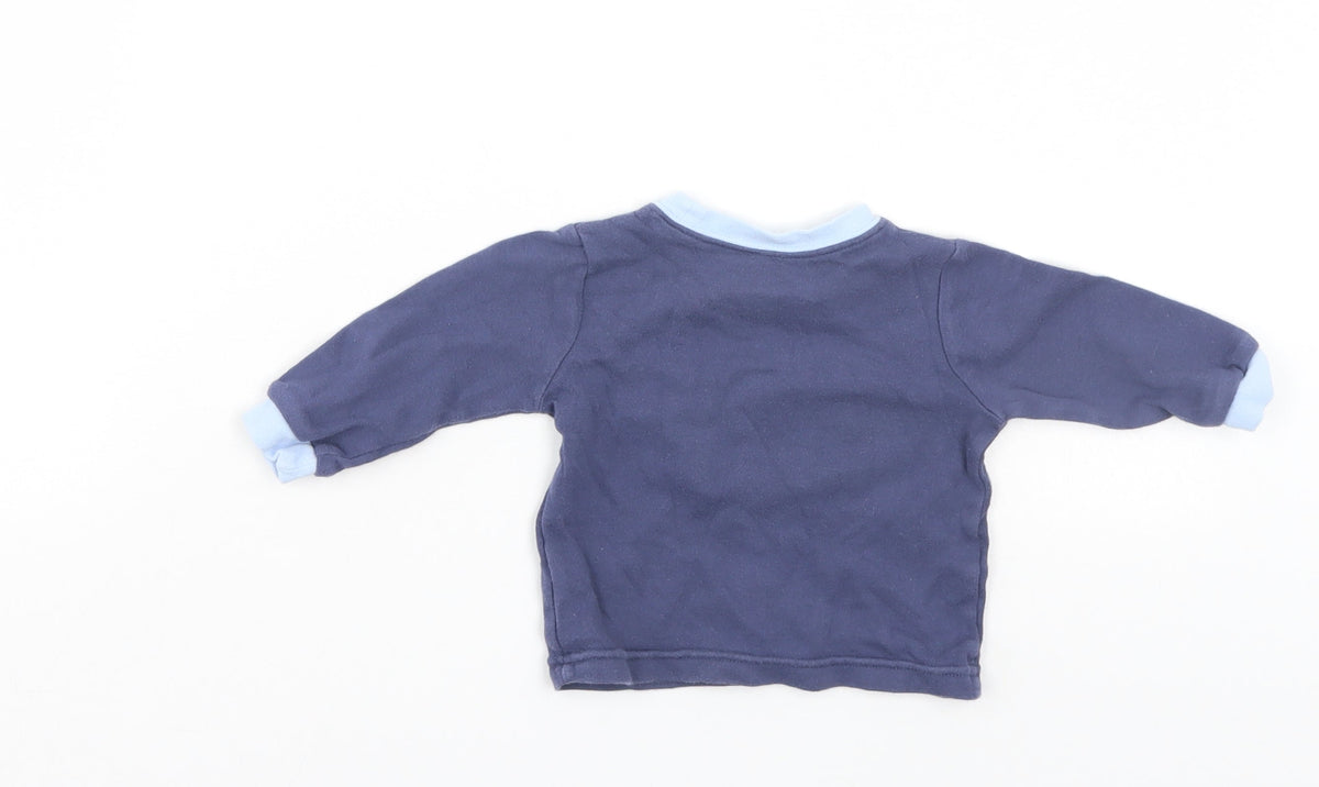 Back view of George boys’ blue jumper, size 3-6, months