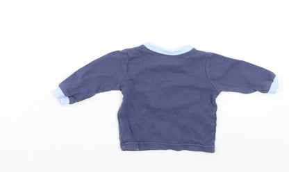 Back view of George boys’ blue jumper, size 3-6, months