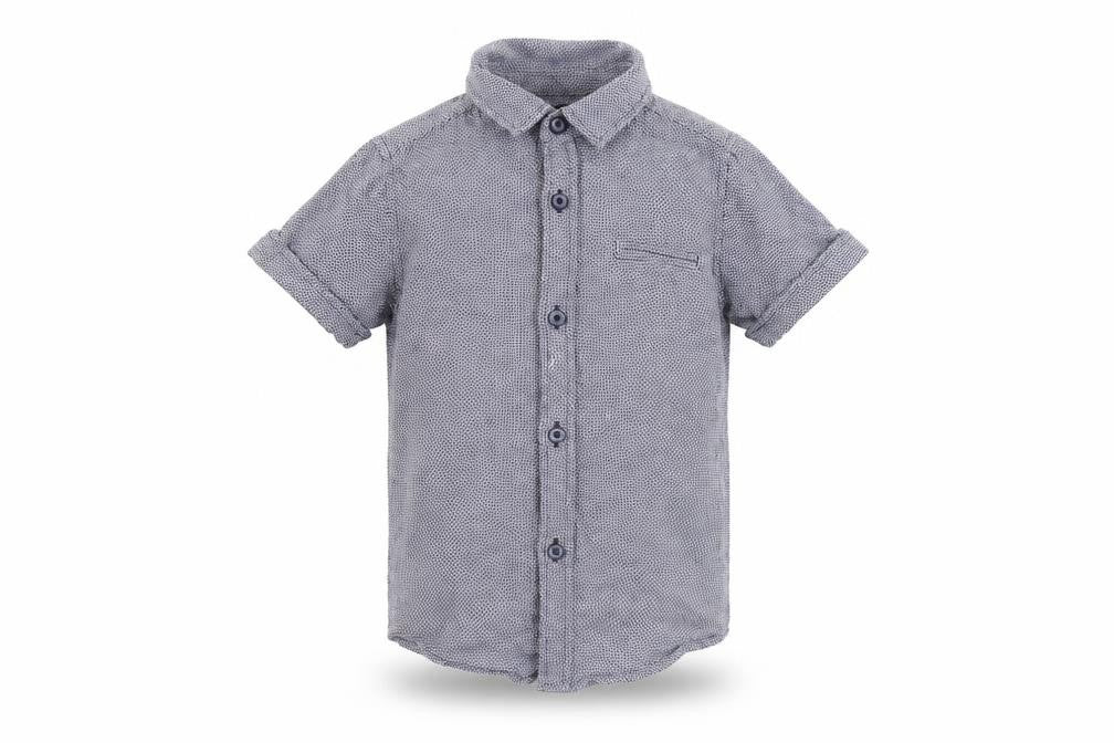 Front view of Autograph boys’ blue basic button-up, size 3-4, years