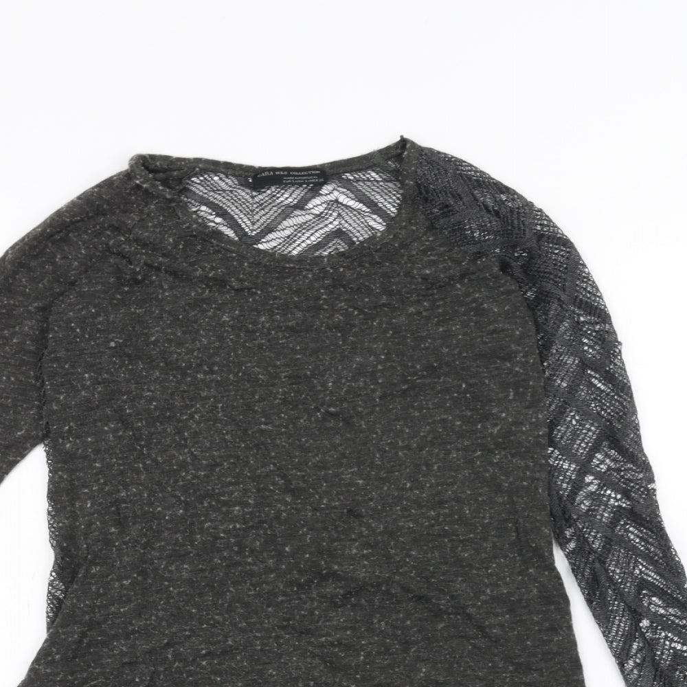 Womens UK Size S Zara Black Basic T-Shirt