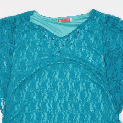 CCF Womens Blue Floral  Basic Blouse Size XL
