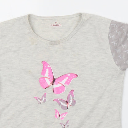 N Touch Womens Grey   Basic T-Shirt Size 14  - butteflies