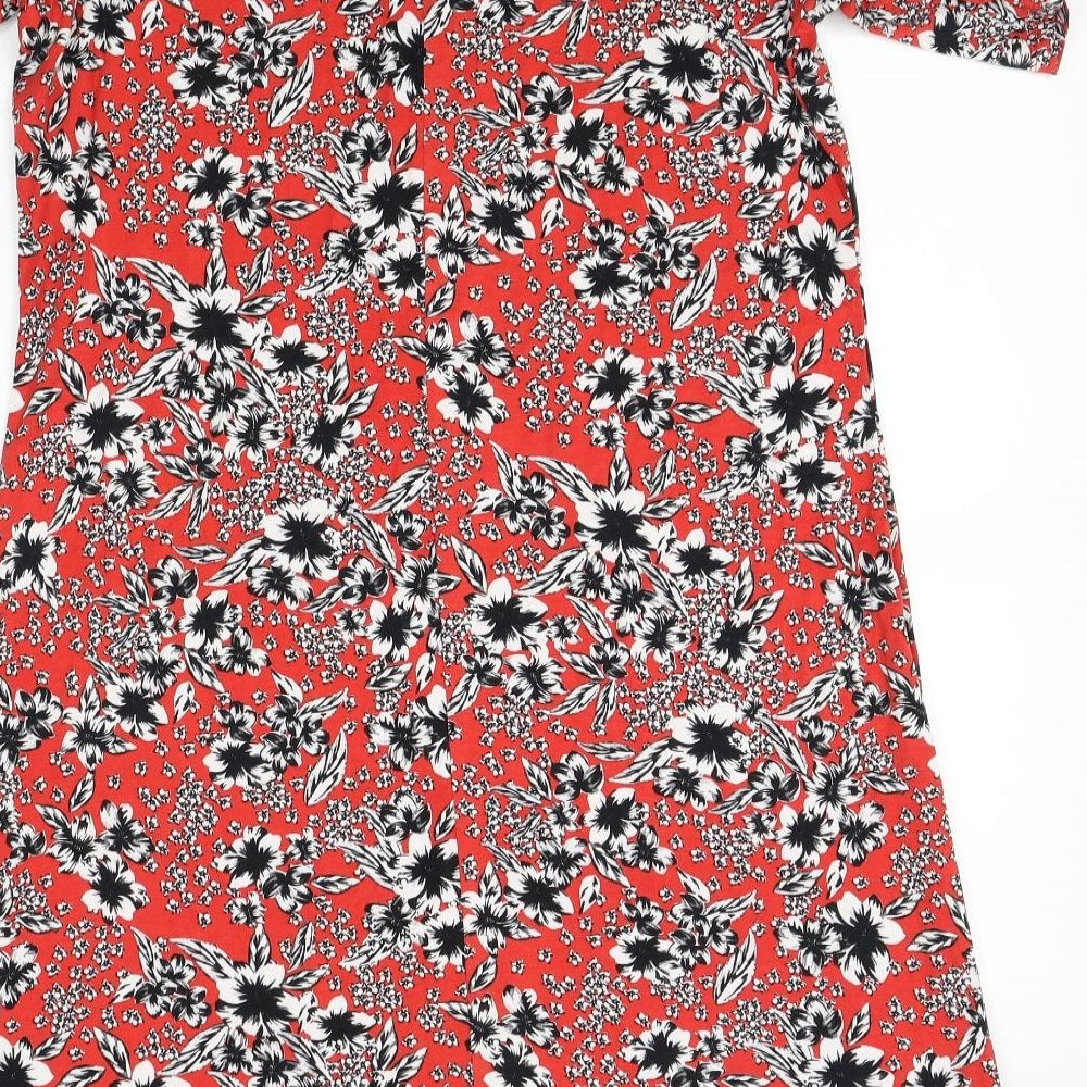 M&S Womens Red Floral  A-Line  Size 14