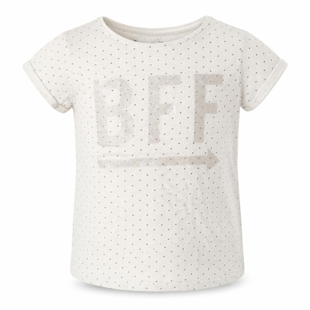 Front view of Primark girls’ white polka dot basic t-shirt, size 8-9, years - bff