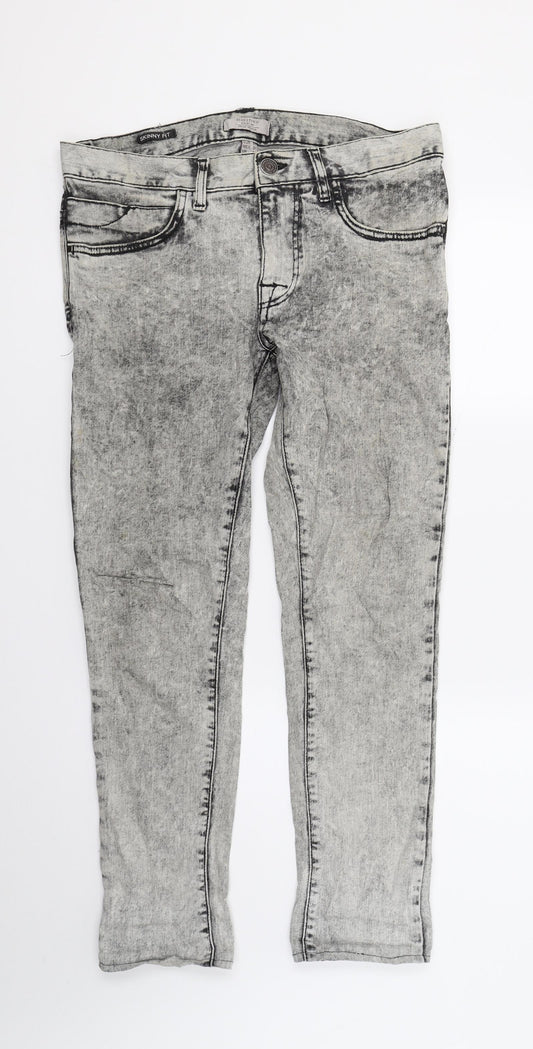 Bershka Mens Grey  Denim Straight Jeans  L28 in