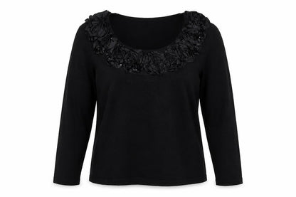 Pomodoro  Womens Black Floral  Pullover Sweatshirt Size 12