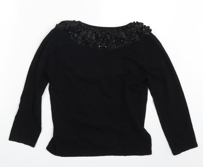Pomodoro  Womens Black Floral  Pullover Sweatshirt Size 12