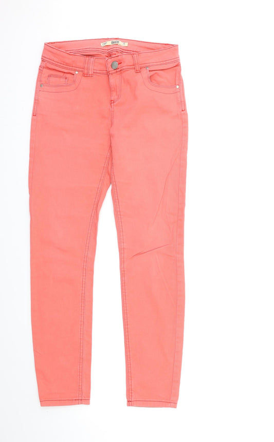Front view of Dorothy Perkins women’s pink denim skinny jeans, size UK 8, 29-inch leg