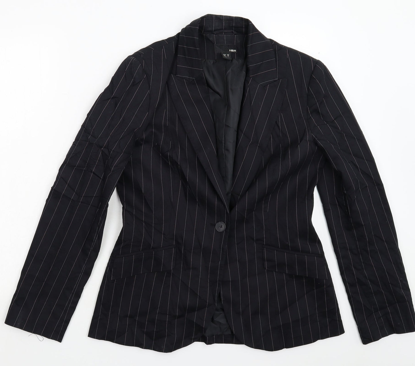 H&M Womens Black Striped  Jacket Suit Jacket Size 14