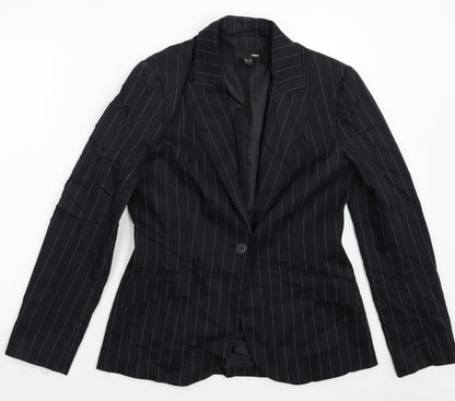 H&M Womens Black Striped  Jacket Suit Jacket Size 14