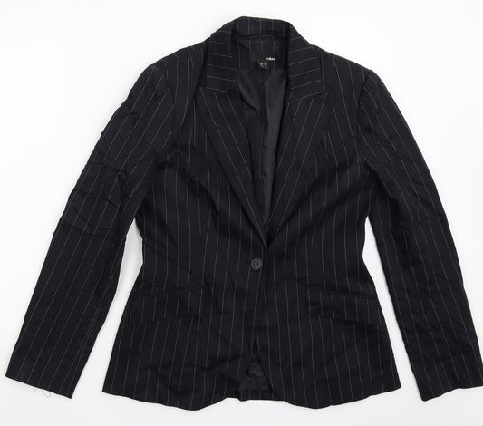 H&M Womens Black Striped  Jacket Suit Jacket Size 14
