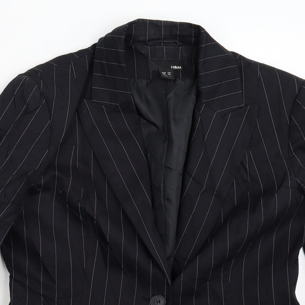 H&M Womens Black Striped  Jacket Suit Jacket Size 14