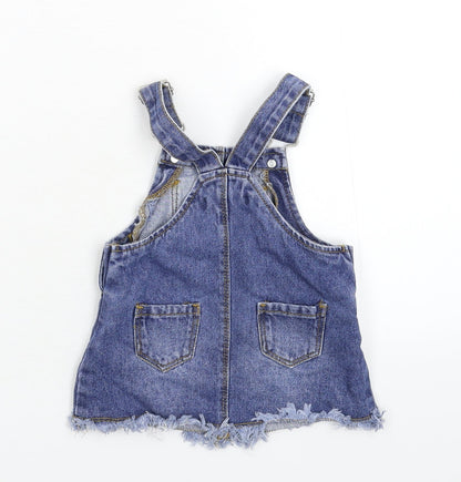 Primark Girls Blue  Denim Pinafore/Dungaree Dress  Size 6-9 Months