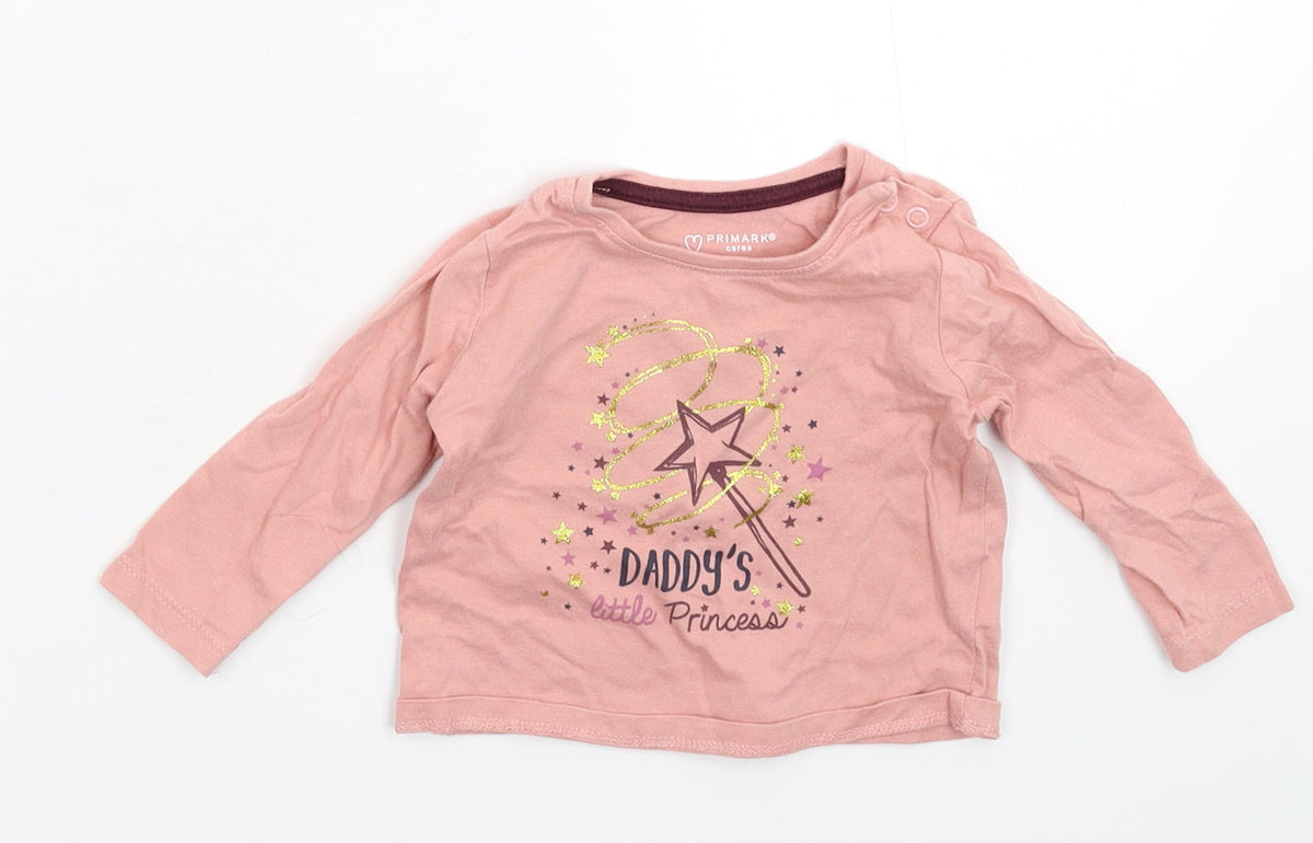Additional front view of Primark Baby Pink Basic T-Shirt, size 3-6, Months