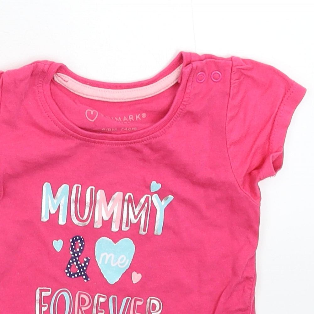 Close-up detail of Primark girls’ pink basic t-shirt, size 6-9, months