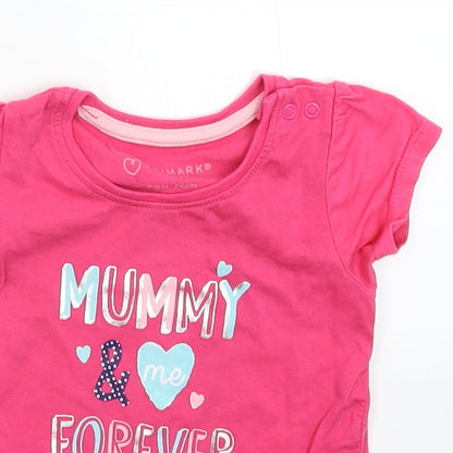 Close-up detail of Primark girls’ pink basic t-shirt, size 6-9, months