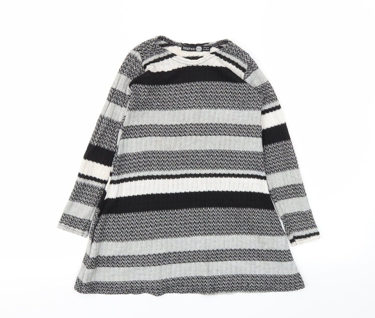 Boohoo Girls Black Striped  Fit & Flare  Size 5-6 Years