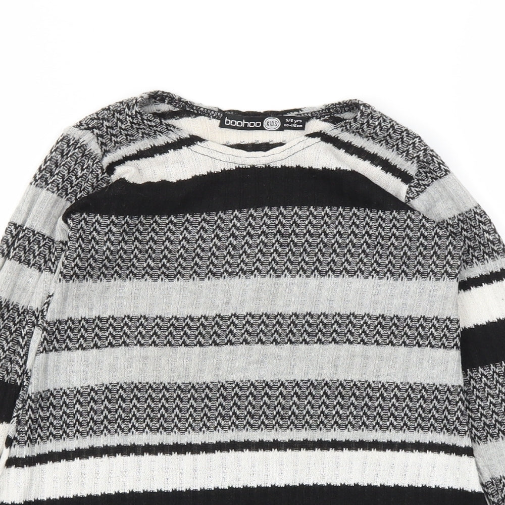 Boohoo Girls Black Striped  Fit & Flare  Size 5-6 Years