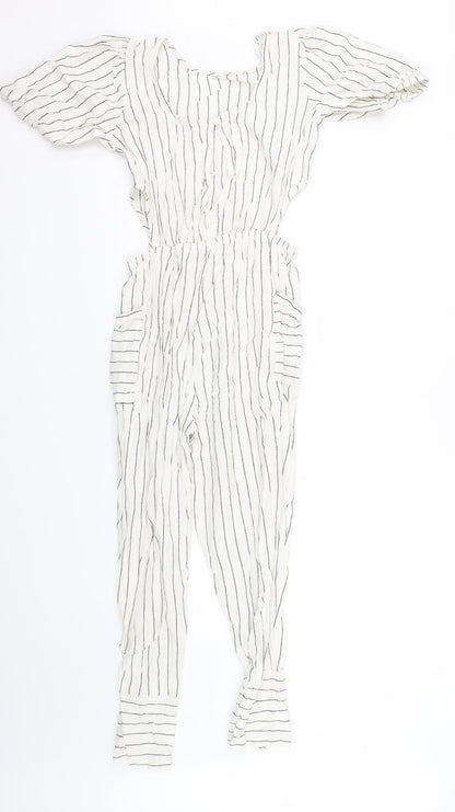 Primark Girls White Striped  Playsuit One-Piece Size 13-14 Years