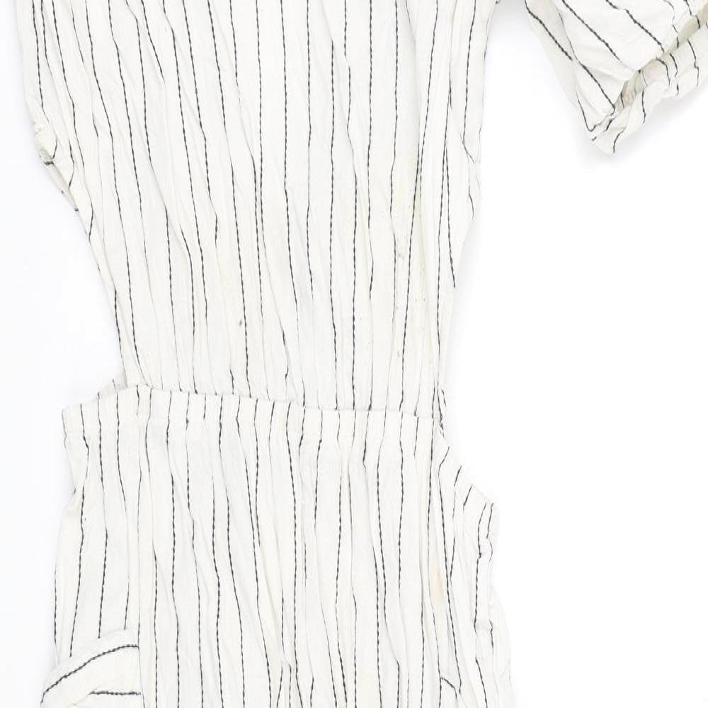 Primark Girls White Striped  Playsuit One-Piece Size 13-14 Years
