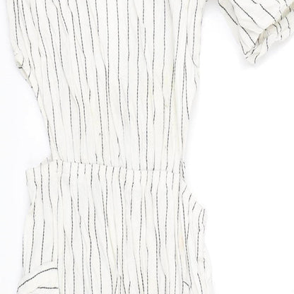 Primark Girls White Striped  Playsuit One-Piece Size 13-14 Years