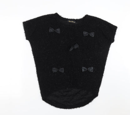 Additional front view of MODO women’s black jumper, size UK 10, - bow detail