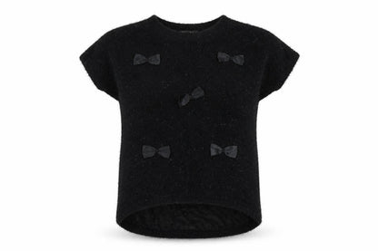 Front view of MODO women’s black jumper, size UK 10, - bow detail