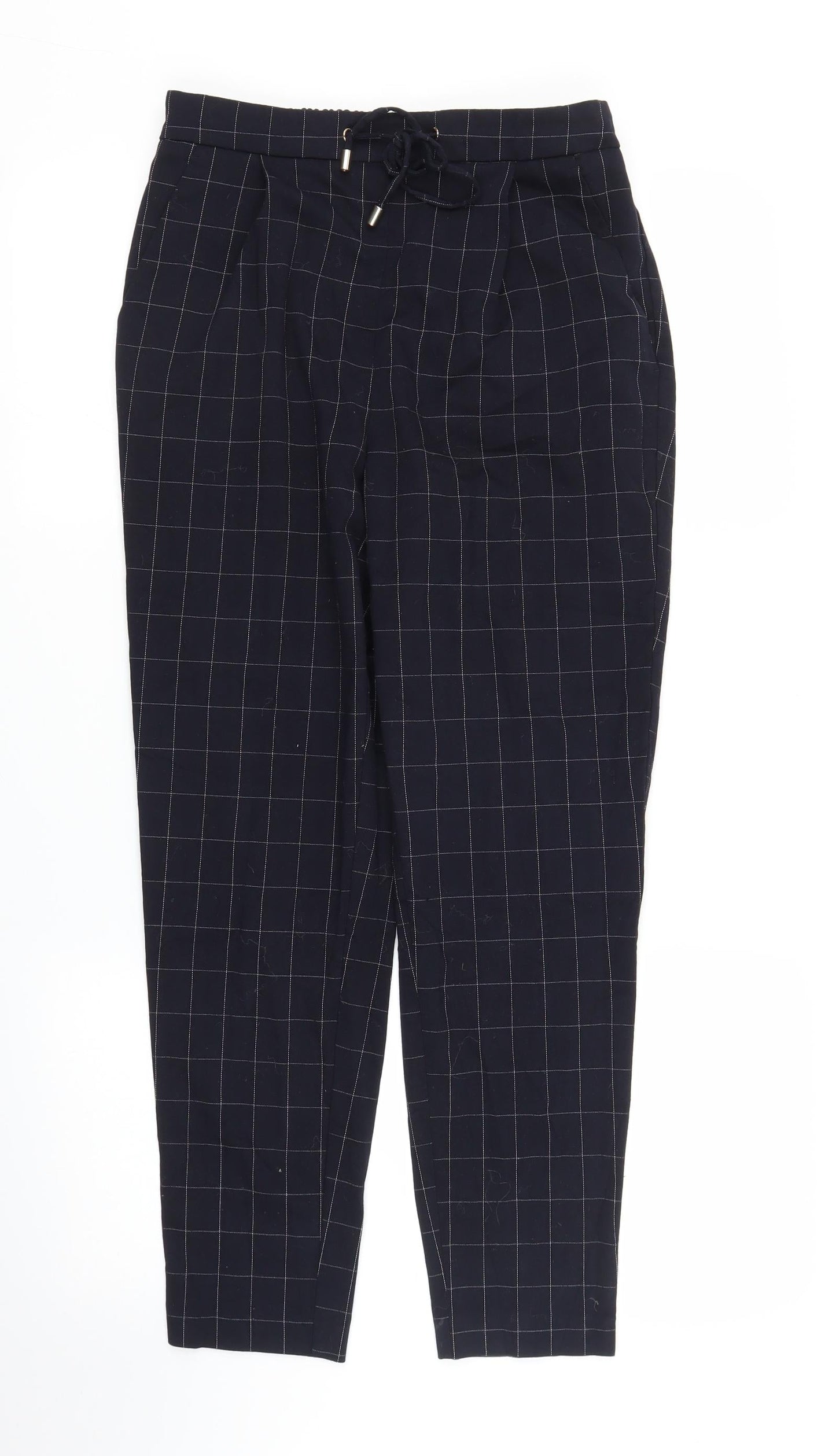 F&F Womens Blue Check  Carrot Trousers Size 10 L25 in