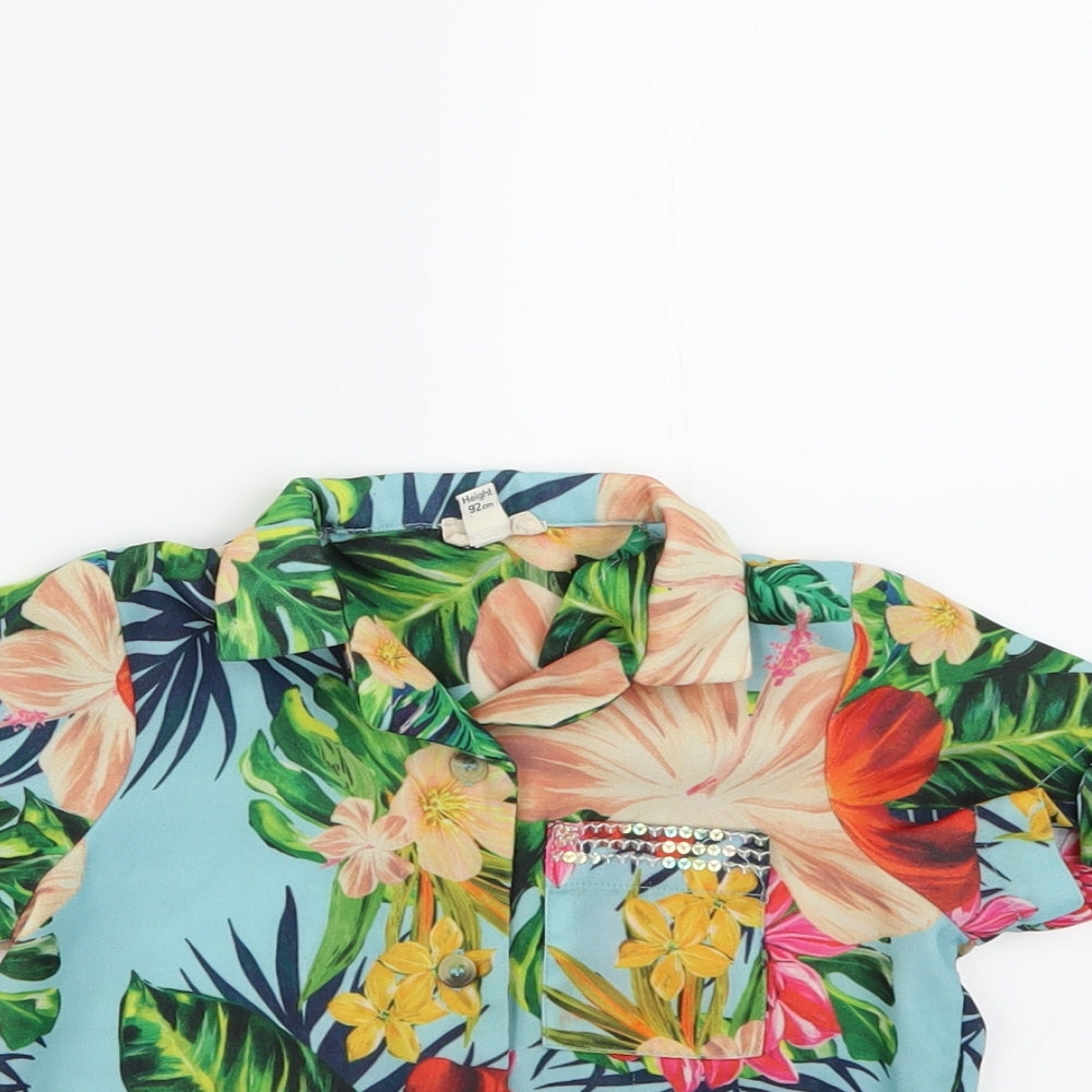 Close-up detail of River Island girls’ multicoloured floral basic button-up, size 18-24, months