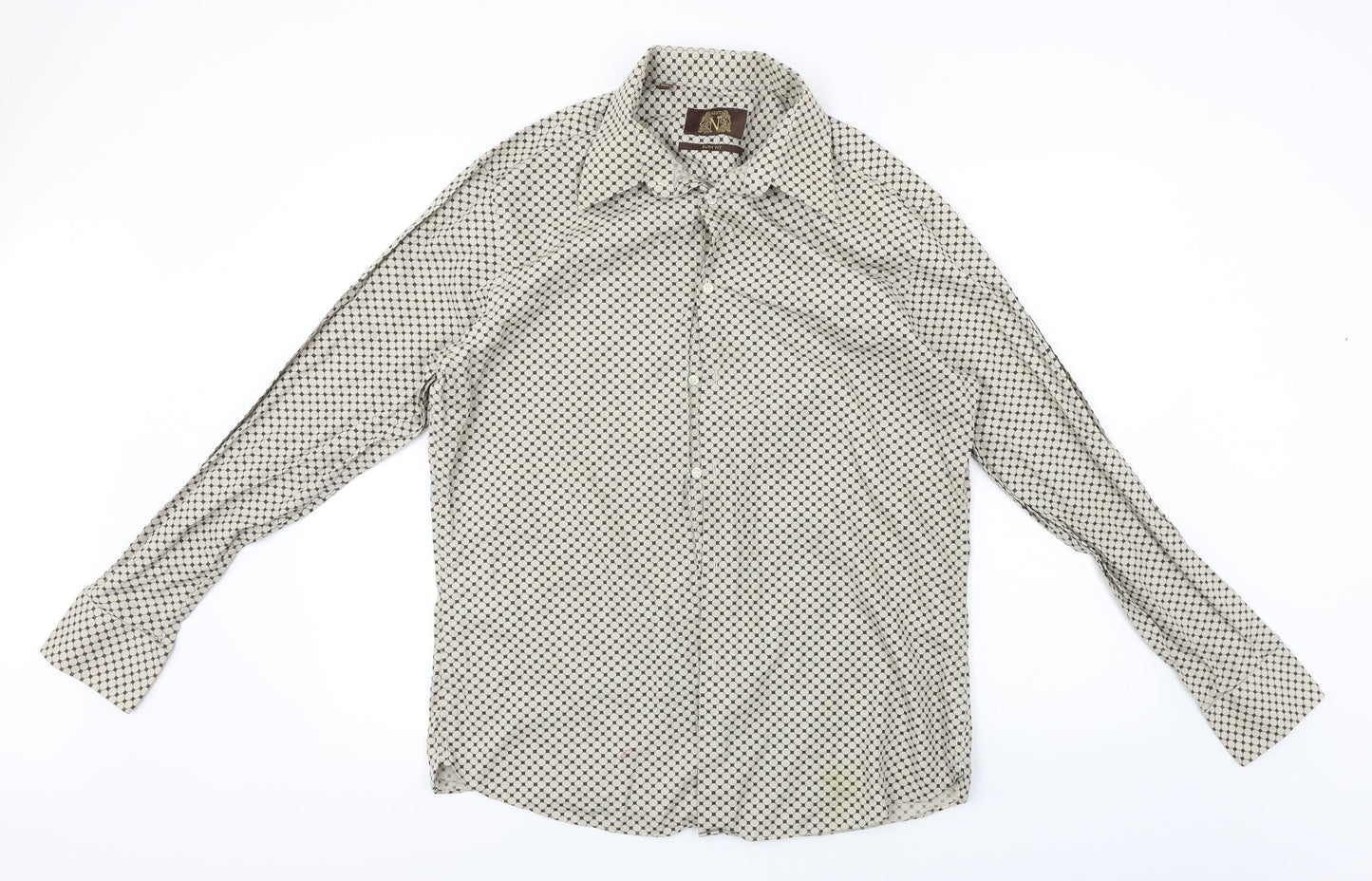 Mens UK Size 16 NEXT Beige  Button-Up Long Sleeve Casual Shirt