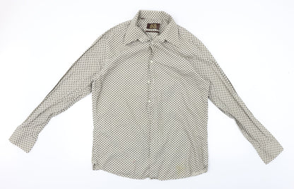 Mens UK Size 16 NEXT Beige  Button-Up Long Sleeve Casual Shirt
