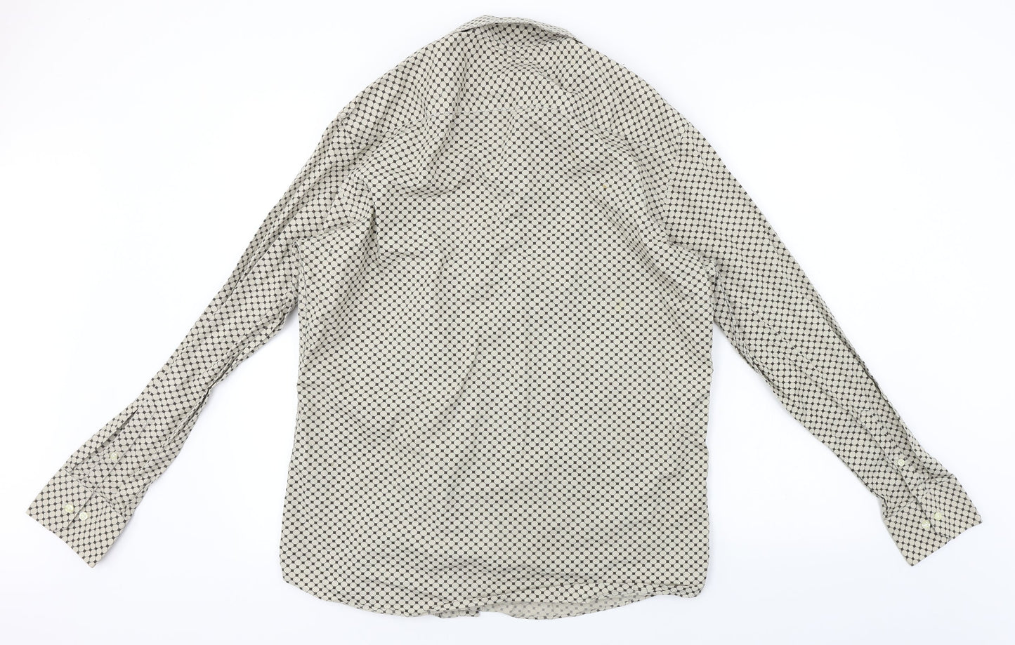 Mens UK Size 16 NEXT Beige  Button-Up Long Sleeve Casual Shirt