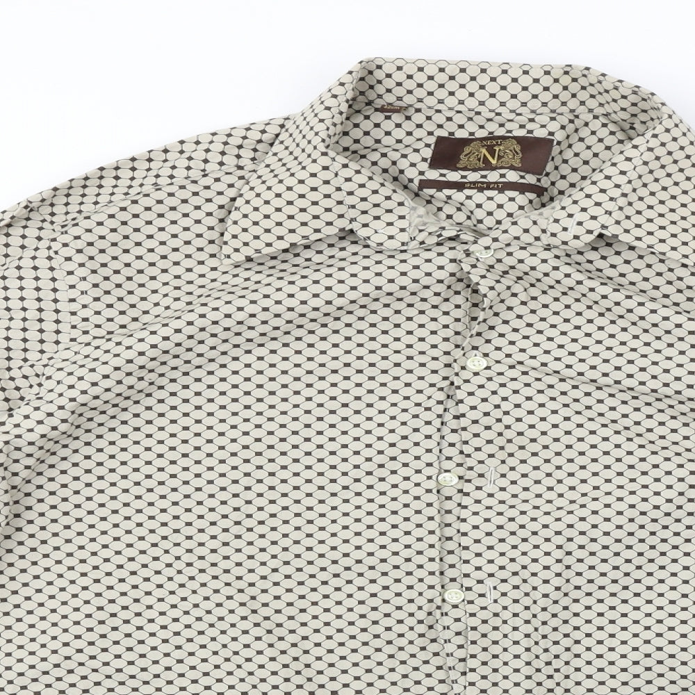 Mens UK Size 16 NEXT Beige  Button-Up Long Sleeve Casual Shirt