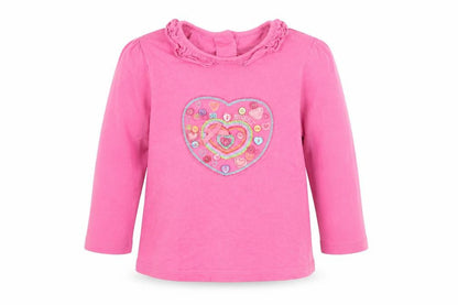 Front view of Preworn girls’ pink basic t-shirt, size 12-18, months