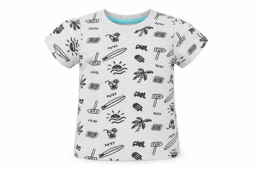 Front view of Primark girls’ grey geometric basic t-shirt, size 12-18, months