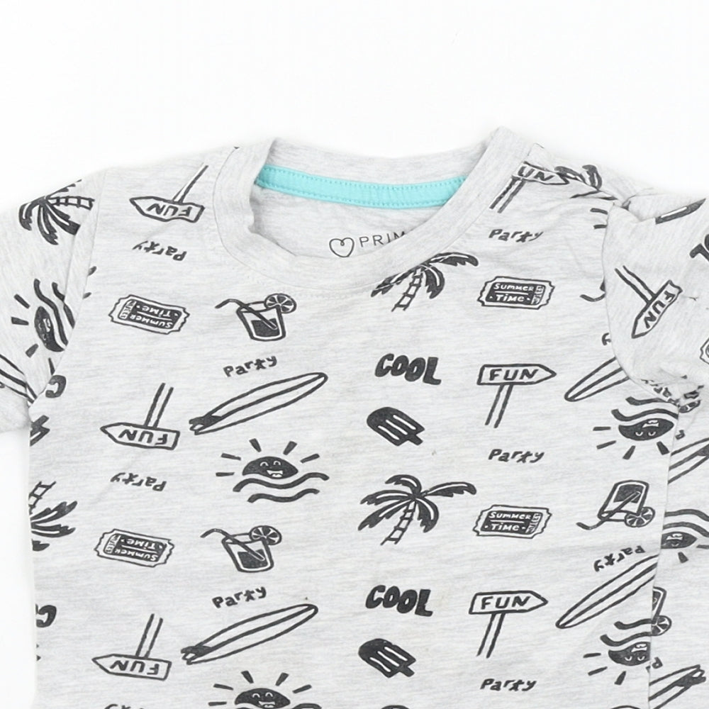 Close-up detail of Primark girls’ grey geometric basic t-shirt, size 12-18, months